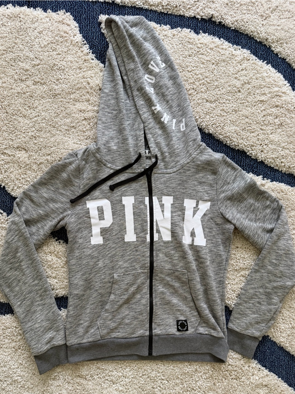 PINK Victoria's Secret Gray Full-Zip Hoodie with White Logo
